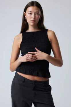 Weekday ANNIE SMOCKED BOAT-NECK TOP>Women Tops