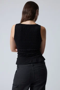 Weekday ANNIE SMOCKED BOAT-NECK TOP><noscript><img width=