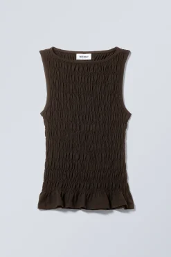 Weekday ANNIE SMOCKED BOAT-NECK TOP><noscript><img width=