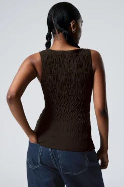 Weekday ANNIE SMOCKED BOAT-NECK TOP><noscript><img width=