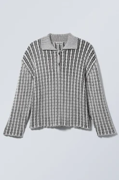 Weekday BOXY CABLE-KNIT POLO SWEATER><noscript><img width=