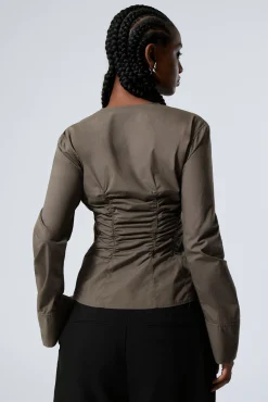 Weekday GATHERED POPLIN V-NECK SHIRT><noscript><img width=