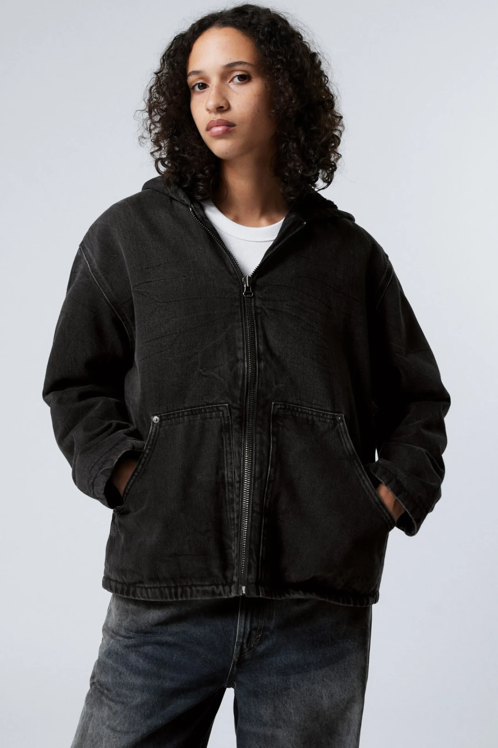 Weekday HOODED DENIM PILE JACKET> Jackets & Coats