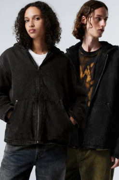 Weekday HOODED DENIM PILE JACKET><noscript><img width=