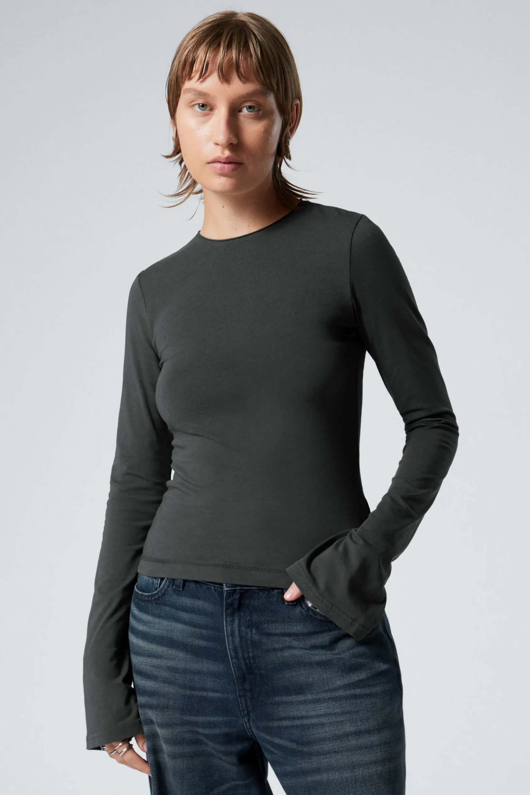 Weekday LONG SLEEVE COTTON TOP>Women Basics|Tops