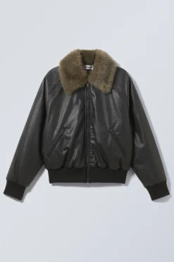 Weekday LOOSE FIT FAUX LEATHER BOMBER JACKET><noscript><img width=