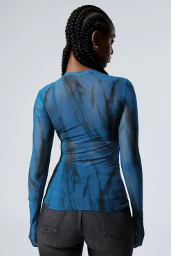 Weekday PRINTED LONG SLEEVE MESH TOP><noscript><img width=