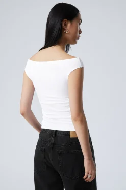 Weekday RUCHED OFF SHOULDER TOP><noscript><img width=