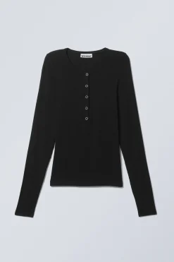 Weekday SHEER RIB LONG SLEEVE HENLEY TOP><noscript><img width=