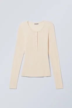 Weekday SHEER RIB LONG SLEEVE HENLEY TOP>Women Tops