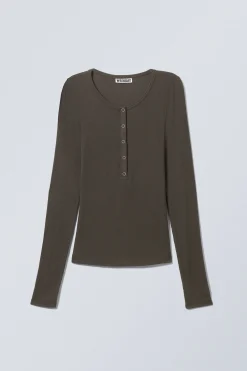 Weekday SHEER RIB LONG SLEEVE HENLEY TOP>Women Tops