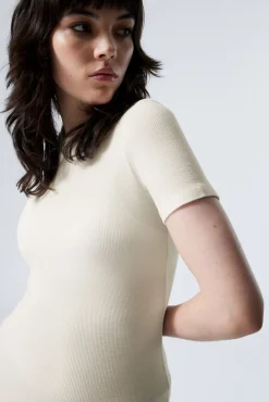 Weekday SHEER RIB SHORT SLEEVE T-SHIRT>Women Basics|T-Shirts