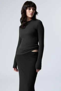 Weekday SHEER RIBBED LONG SLEEVE TOP>Women Basics|Tops