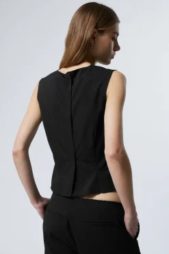 Weekday SLEEVELESS FRAYED SUITING TOP><noscript><img width=