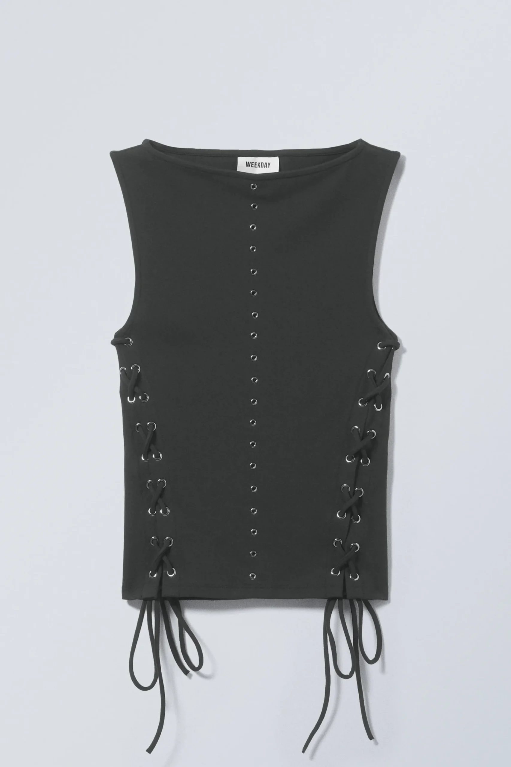 Weekday SLEEVELESS LACING BOAT-NECK EYELET TOP>Women Tops