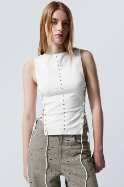 Weekday SLEEVELESS LACING BOAT-NECK EYELET TOP>Women Tops