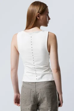Weekday SLEEVELESS LACING BOAT-NECK EYELET TOP><noscript><img width=