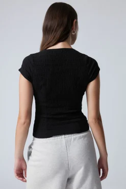 Weekday STRUCTURED SHORT SLEEVE COTTON TOP><noscript><img width=